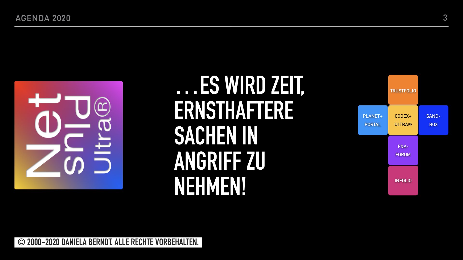  Rückschau 2020. Weiterleitung auf: dashfolio-2020.daniela-berndt.foundation/de/weblog/slidefolio/, Keynote Nr. 3/3. Alle Rechte vorbehalten. 